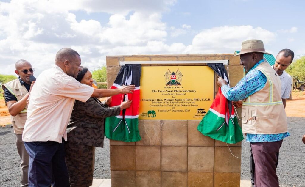 President William Ruto (right) when he launched the Tsavo West Rhino Sanctuary on December 9, 2025/PCS